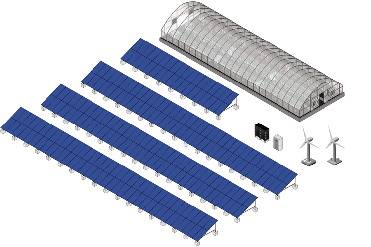 sistema ibrido eolico-solare per serre